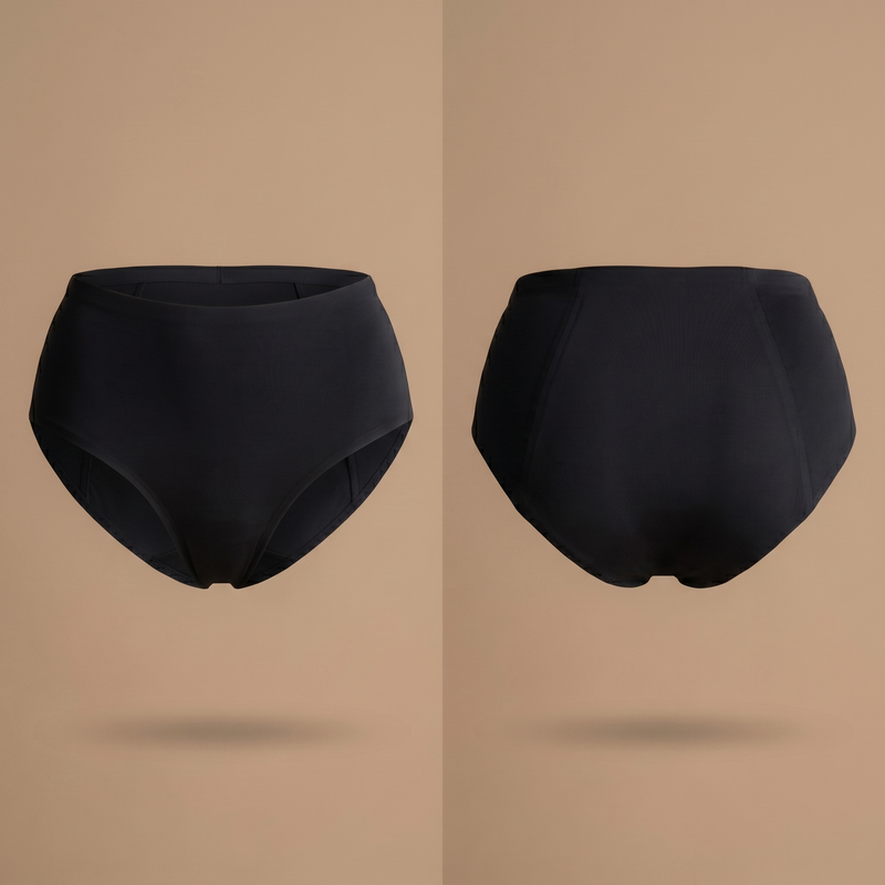 Floena Leakproof Seamless High Waist Brief — schwarze nahtlose hoch geschnittene Periodenunterwäsche