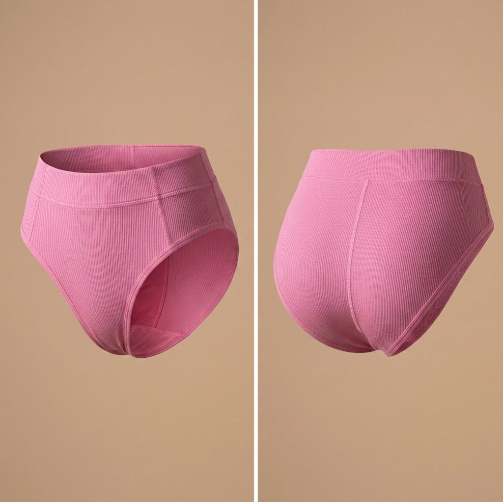 Floena Leakproof Ribbed High Waist Brief — rosa gerippte hoch geschnittene Periodenunterwäsche