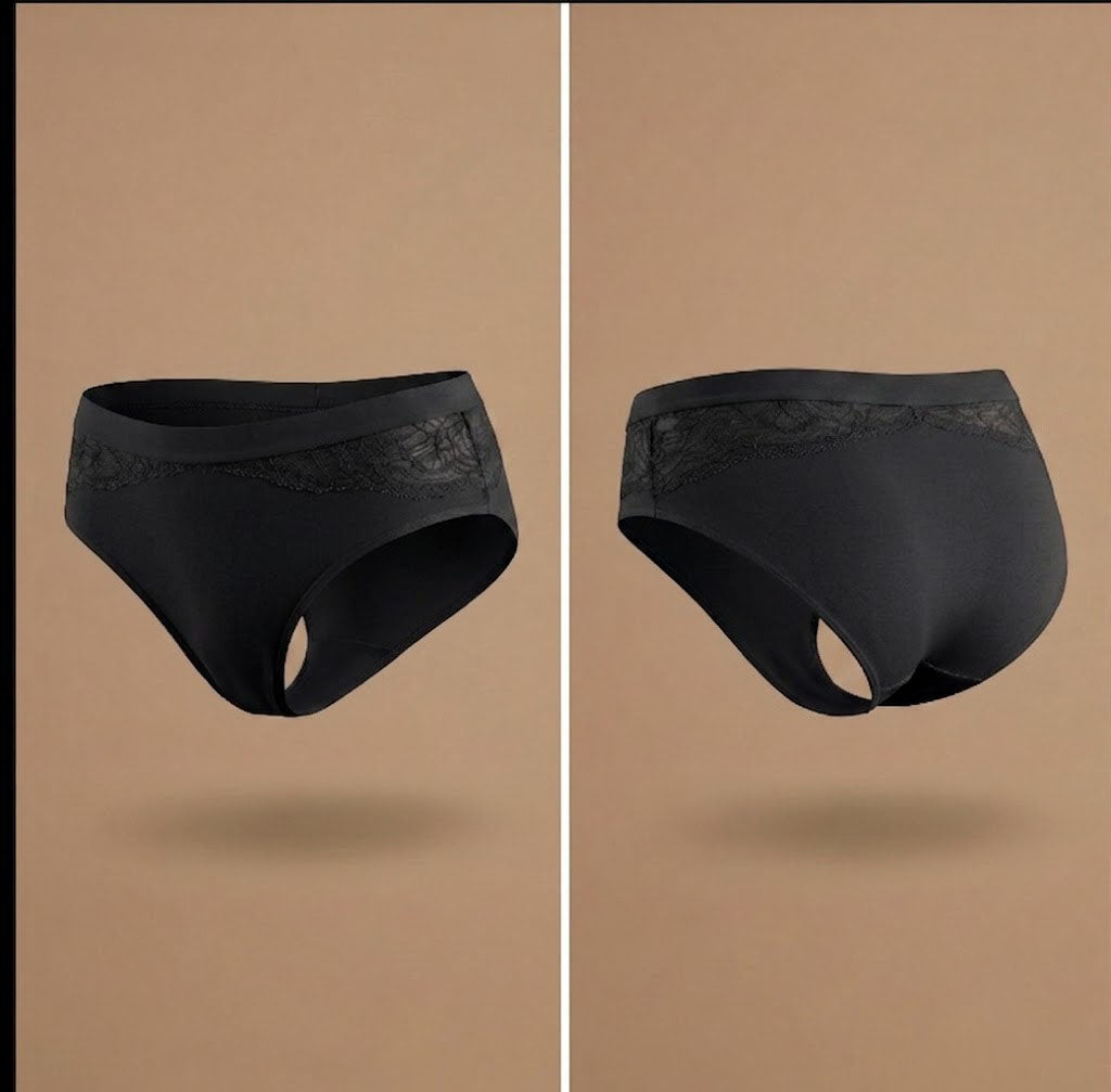 Floena Leakproof Bamboo Lace Brief — schwarze Spitzen-Periodenunterwäsche aus Bambus