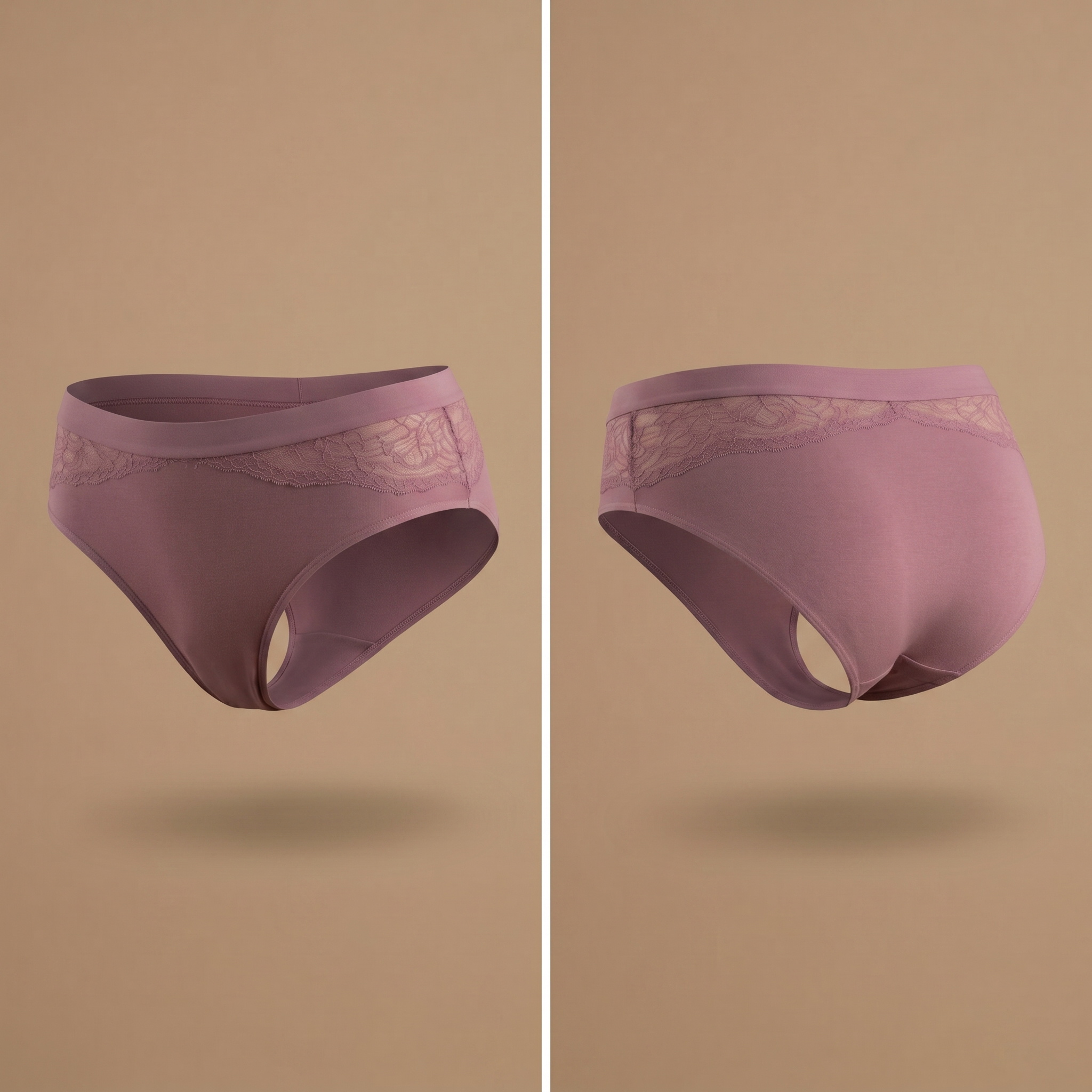 Floena Leakproof Bamboo Lace Brief — lila Spitzen-Periodenunterwäsche aus Bambus