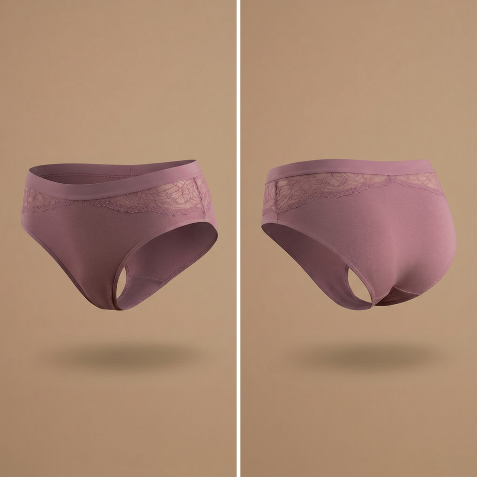 Floena Leakproof Bamboo Lace Brief — lila Spitzen-Periodenunterwäsche aus Bambus