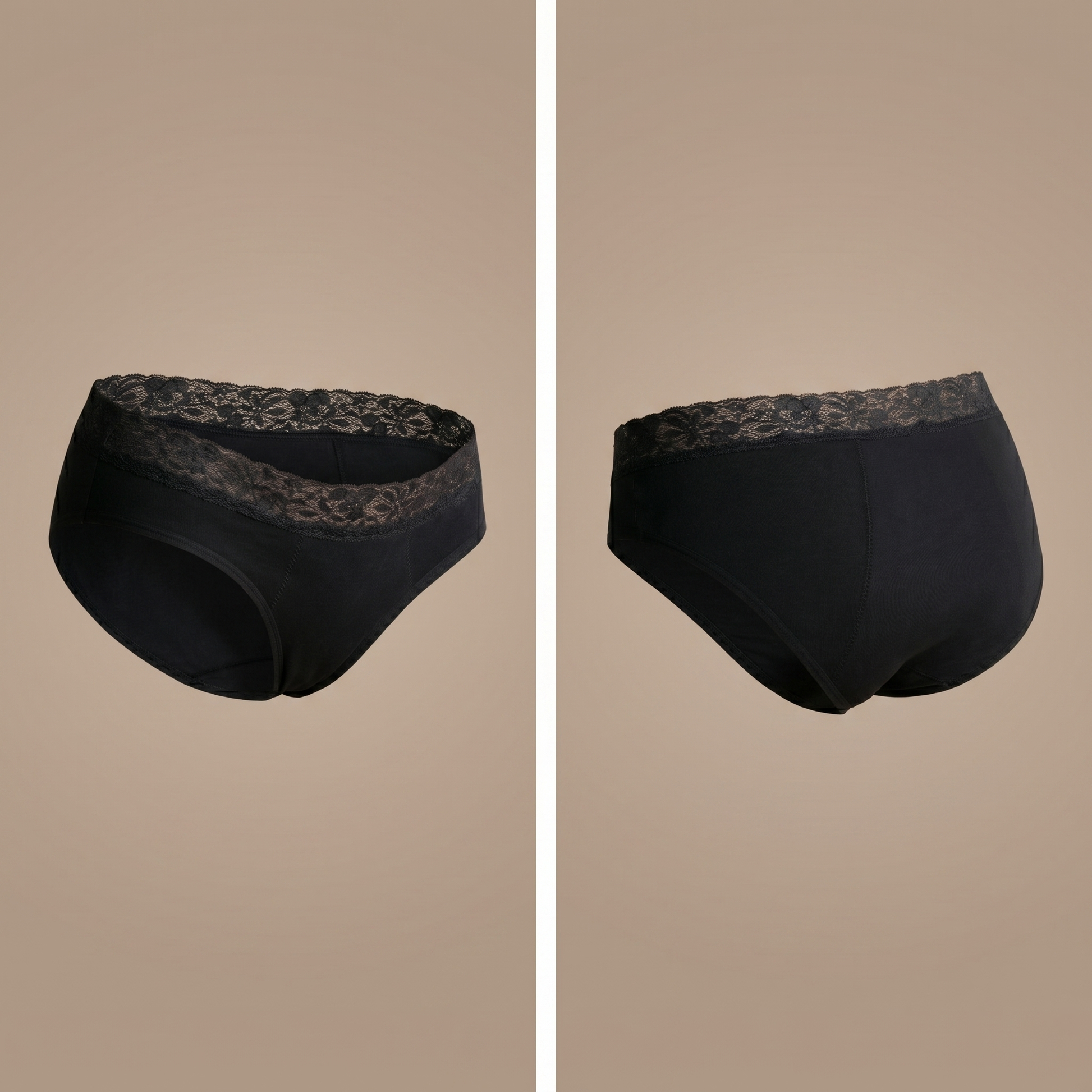 Floena Leakproof Comfort Brief — schwarze Spitzen-Periodenunterwäsche für starke Tage