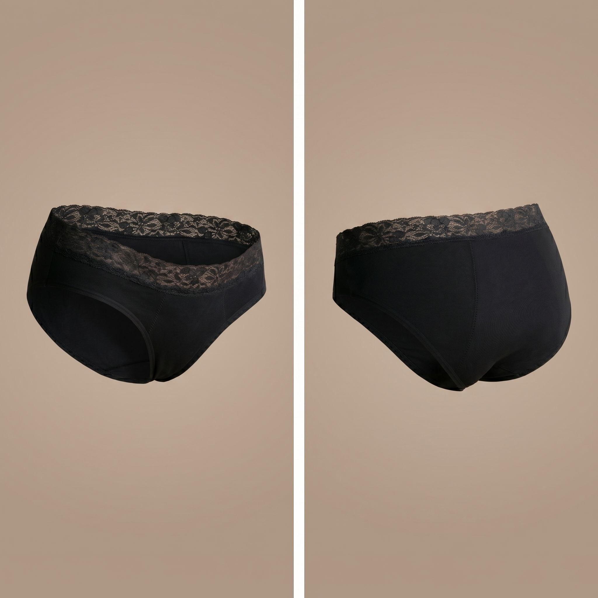 Floena Leakproof Comfort Brief — schwarze Spitzen-Periodenunterwäsche für starke Tage
