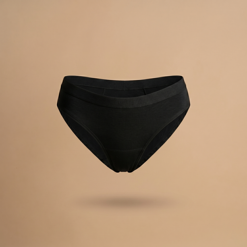Floena Leakproof Everyday Bamboo Bikini — schwarze Bambus-Periodenunterwäsche für jeden Tag