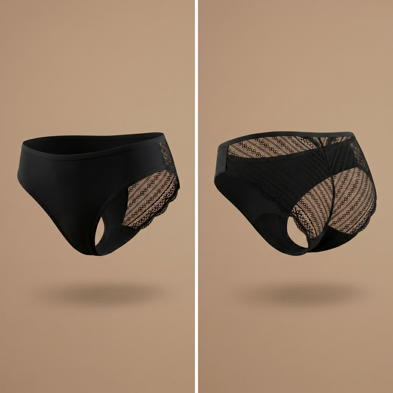 Floena Leakproof Lace Bikini — schwarze Spitzen-Periodenunterwäsche im Bikini-Schnitt