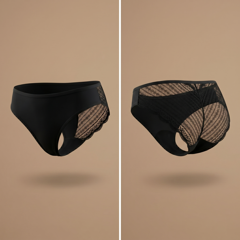 Floena Leakproof Lace Bikini — schwarze Spitzen-Periodenunterwäsche im Bikini-Schnitt