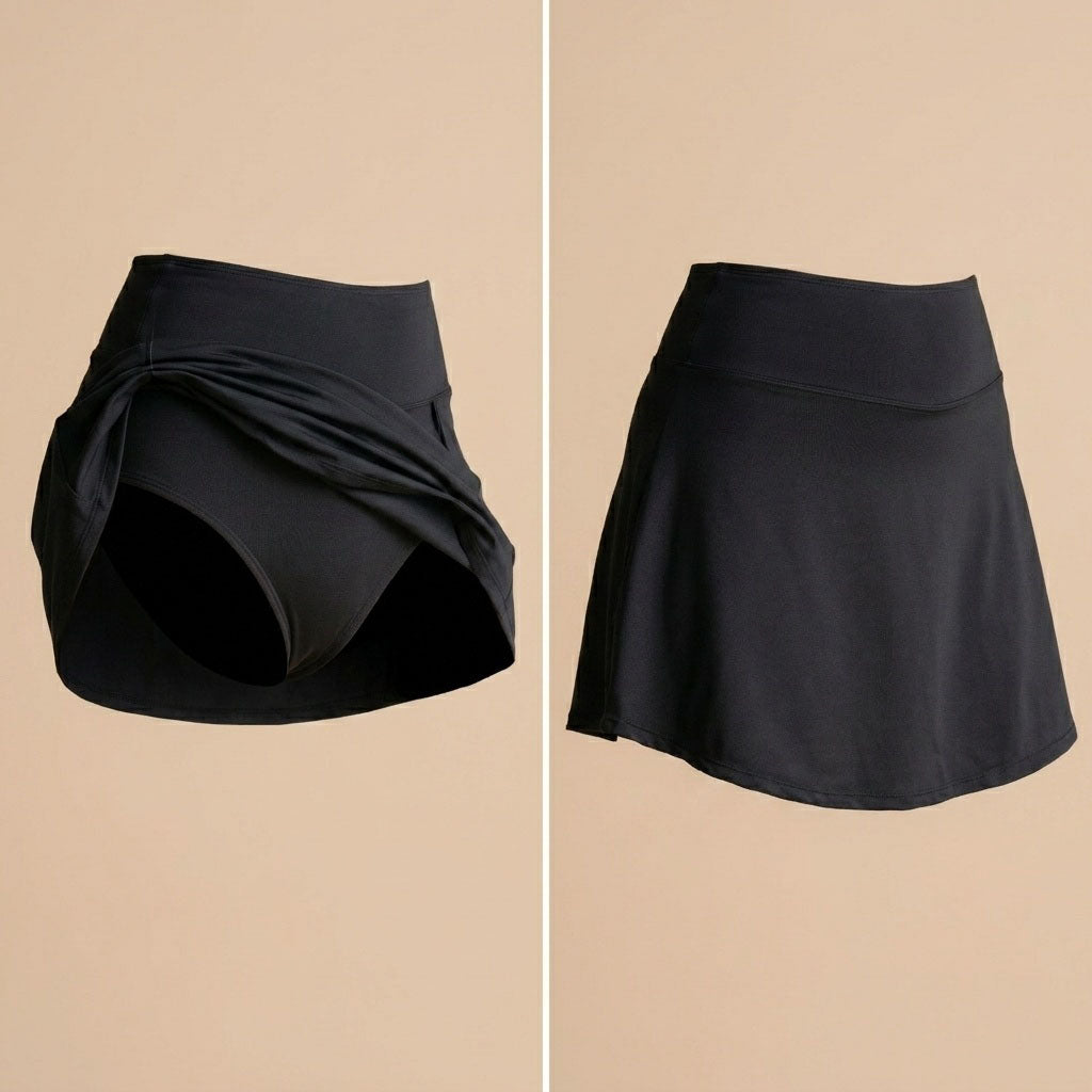 Floena Leakproof Period Swim Skirt — schwarzer Perioden-Schwimmrock mit integriertem Schutz