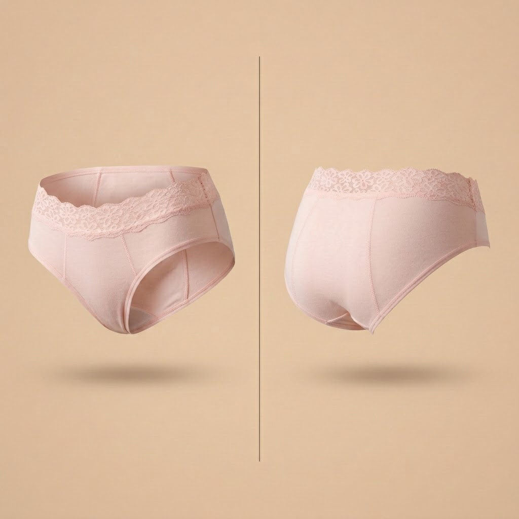 Floena Leakproof Soft Cotton Brief — rosa Periodenunterwäsche aus Baumwolle mit Spitzenbund