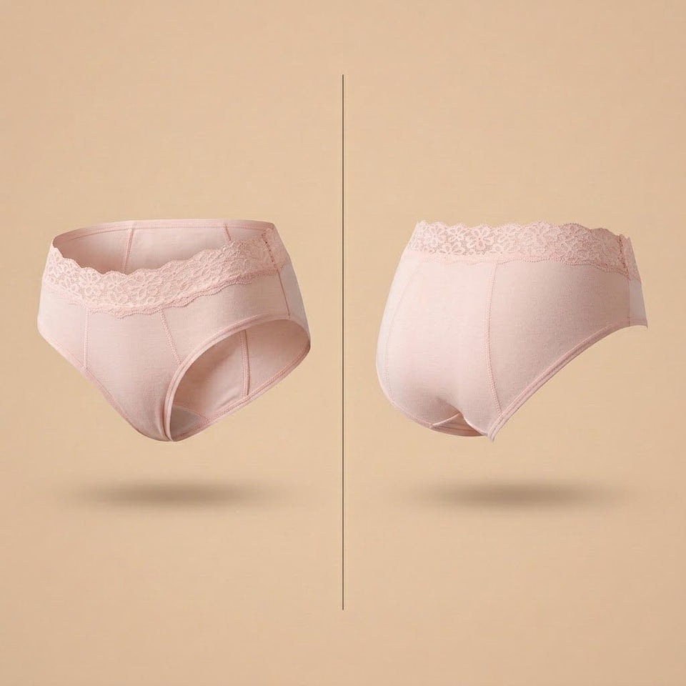 Floena Leakproof Soft Cotton Brief — rosa Periodenunterwäsche aus Baumwolle mit Spitzenbund